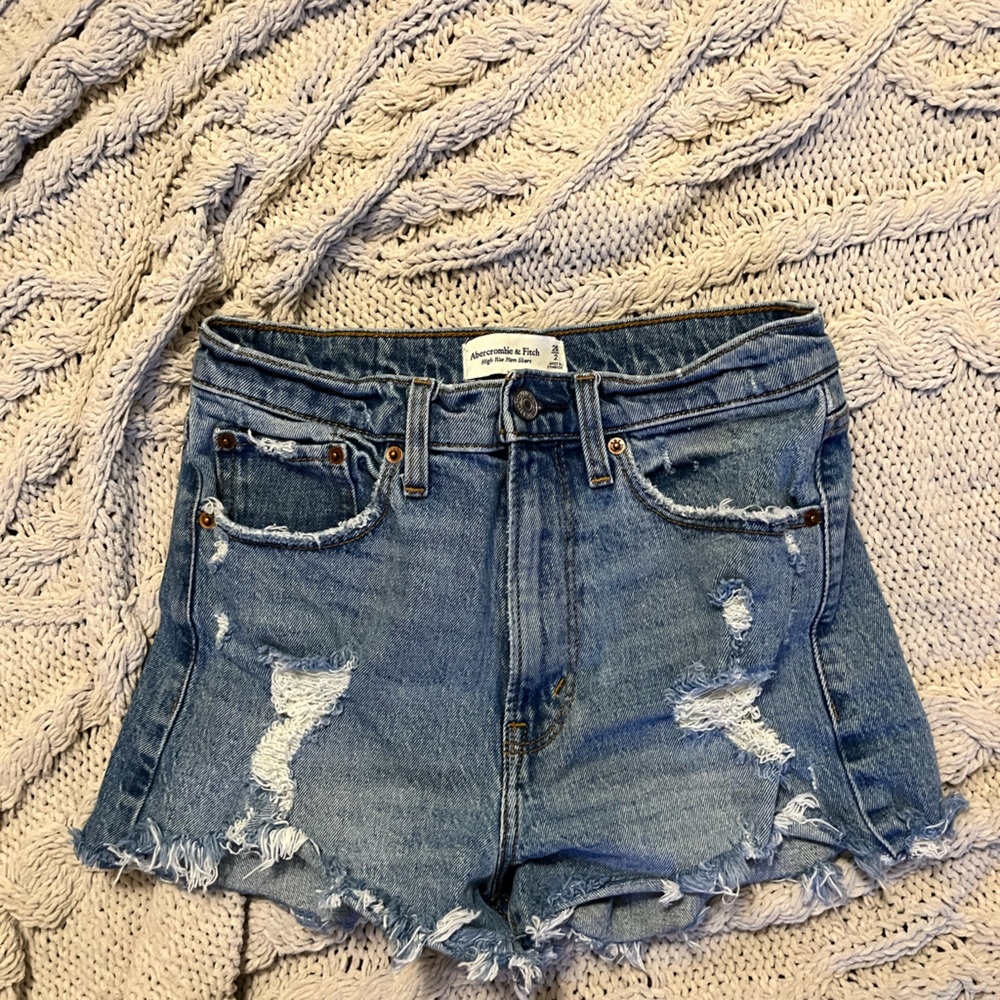 abercrombie and fitch dark blue high rise mom shorts
